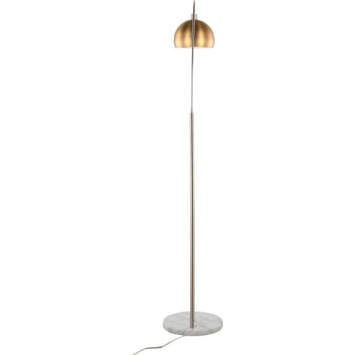 March Floor Lamp in White Marble, Nickel & Antique Brass Shade